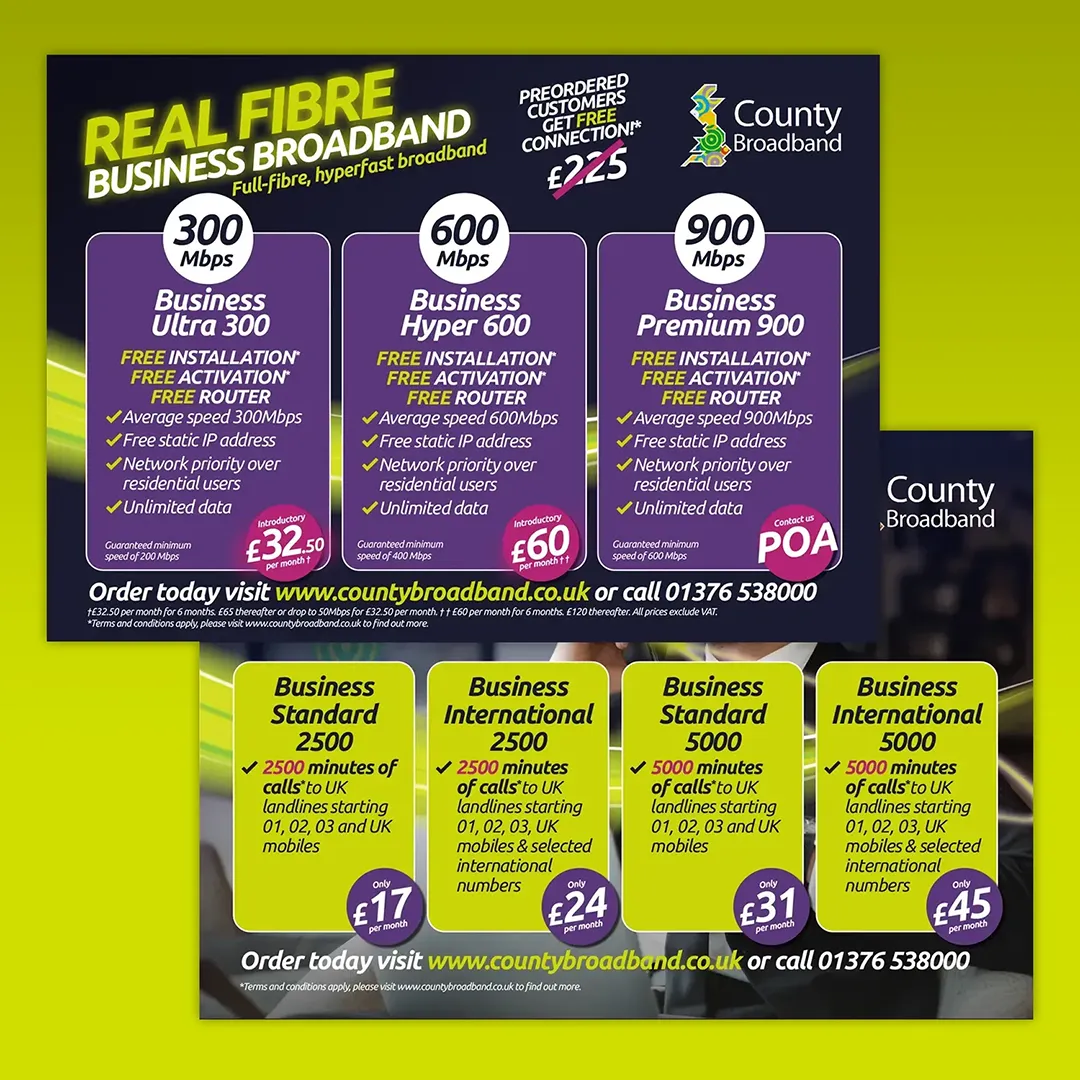 Promotional leaflet design for County Broadband