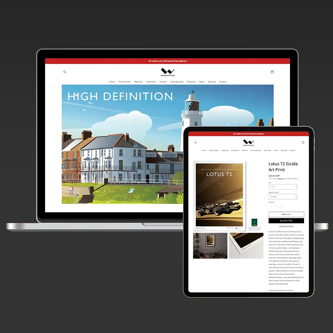 The Wisdom Art Prints website, designed by Wisdom Design's Essex-based web design team.